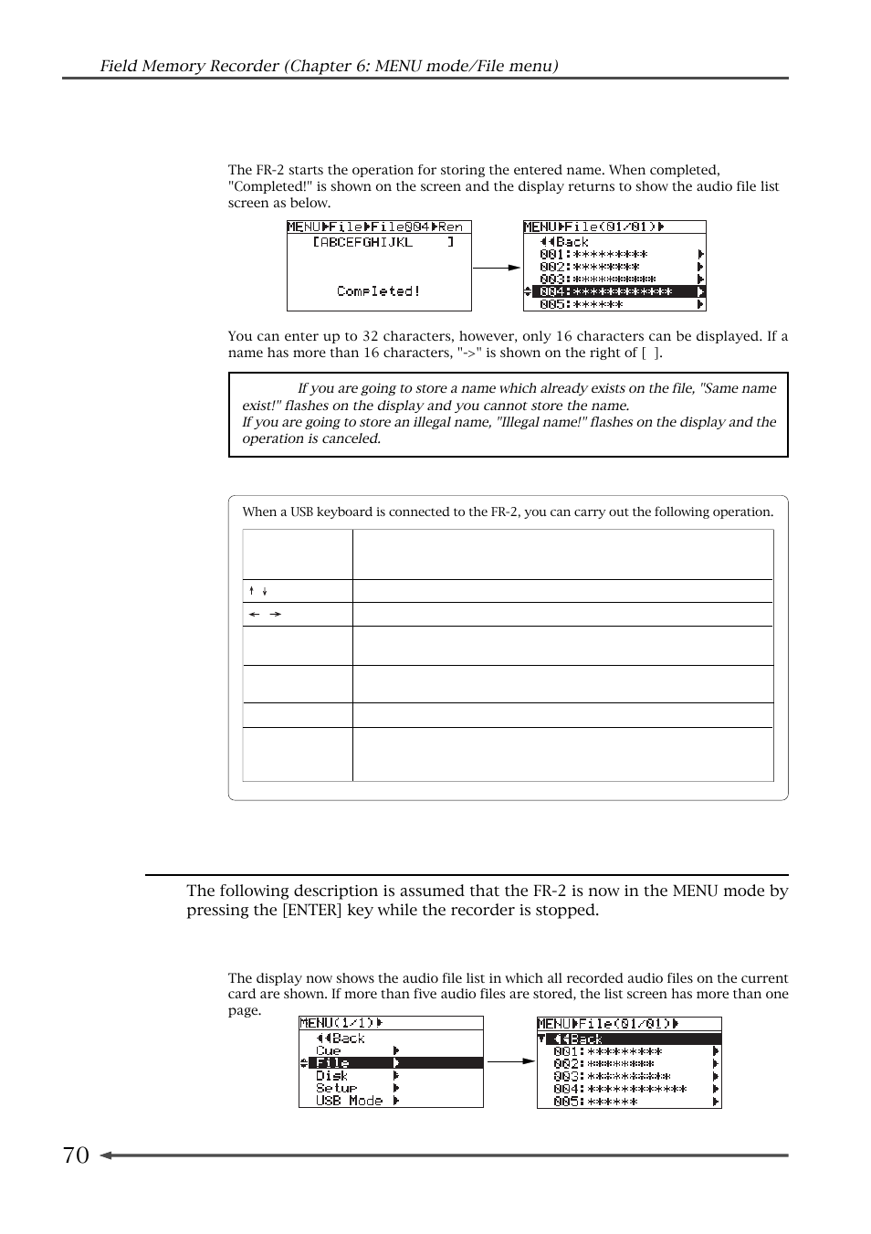 Deleting an audio file (delete) | Fostex FR-2 User Manual | Page 70 / 110