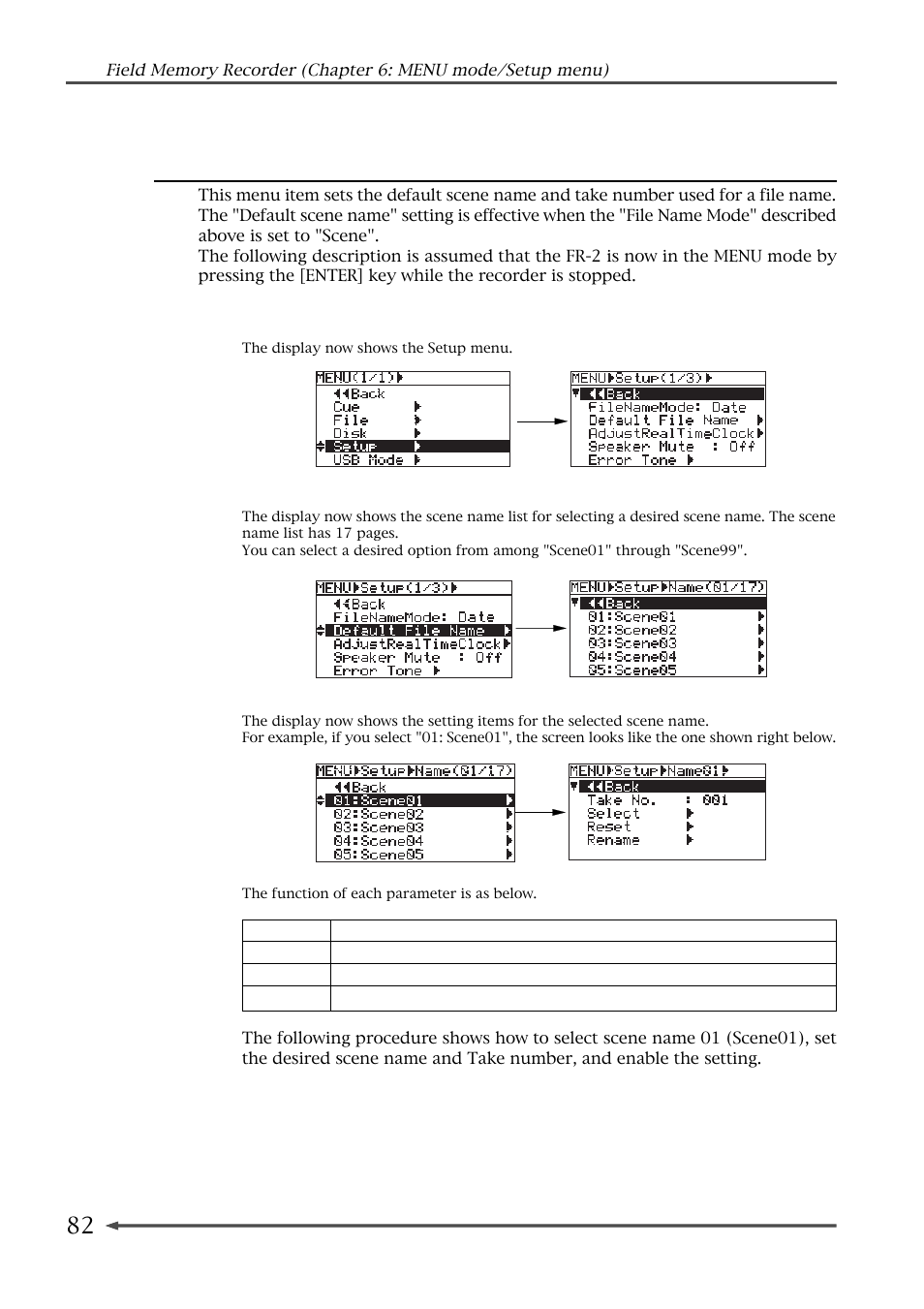 Setting the default file name (default file name) | Fostex FR-2 User Manual | Page 82 / 110
