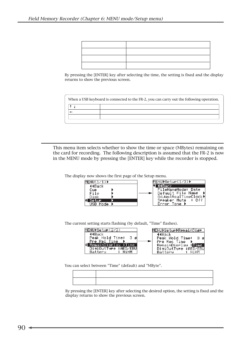 Selecting the remain display mode (remain display) | Fostex FR-2 User Manual | Page 90 / 110