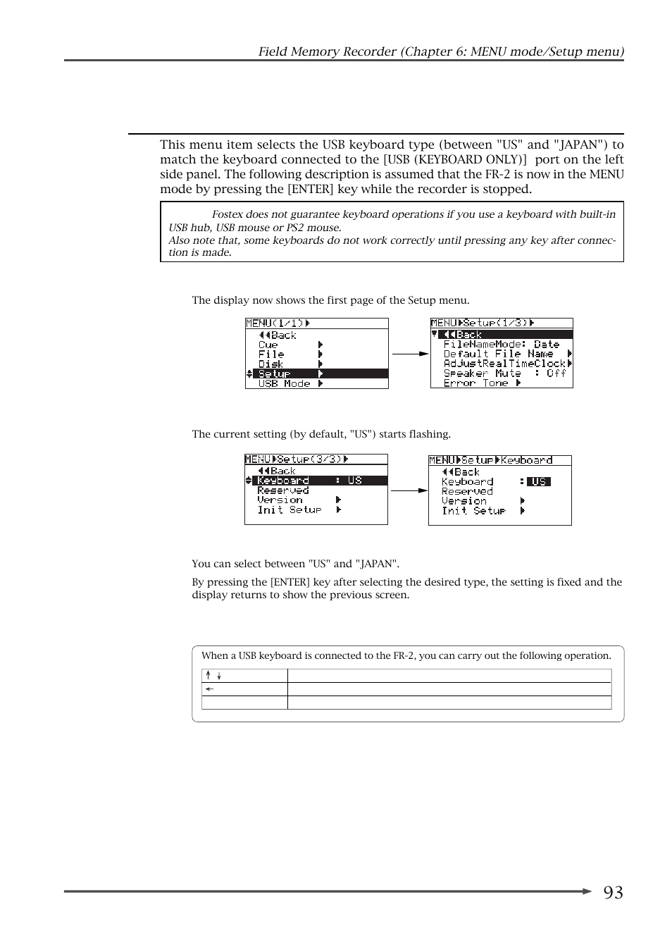 Selecting the usb keyboard type (keyboard) | Fostex FR-2 User Manual | Page 93 / 110