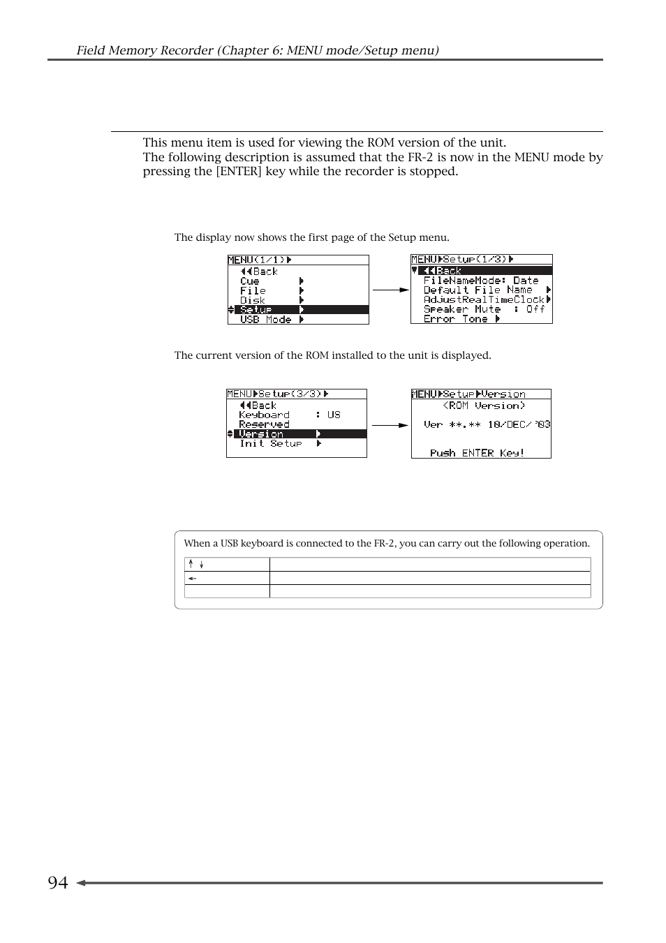 Viewing the rom version (version) | Fostex FR-2 User Manual | Page 94 / 110