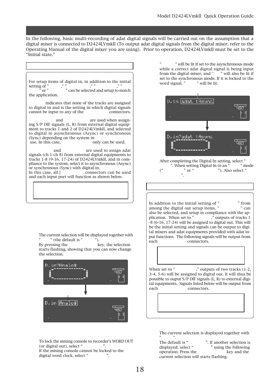 Basic digital recording, Selecting digital in, Selecting digital out | About digital out selection, About digital in selection, Model d2424lvmkii quick operation guide | Fostex D2424LVMKII User Manual | Page 17 / 26