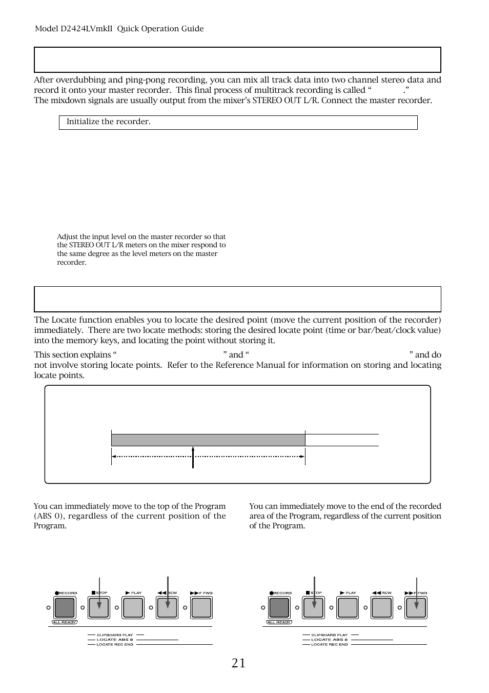 Basic locate function, Mixdown | Fostex D2424LVMKII User Manual | Page 20 / 26