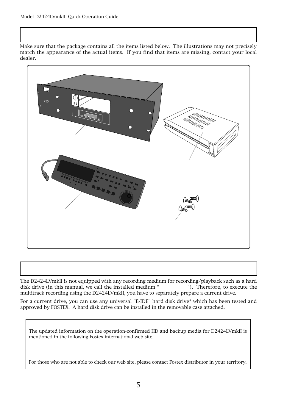 Recording media, Package contents | Fostex D2424LVMKII User Manual | Page 4 / 26