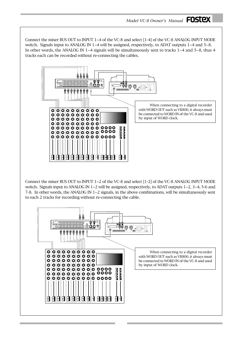 When connecting a 4 bus out mixer, When connecting a 2 bus out mixer, Model vc-8 owner’s manual | Fostex VC-8 User Manual | Page 7 / 10
