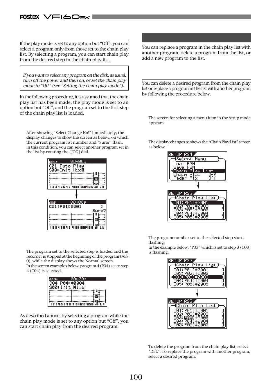 Editing the chain play list | Fostex VF160EX User Manual | Page 100 / 158