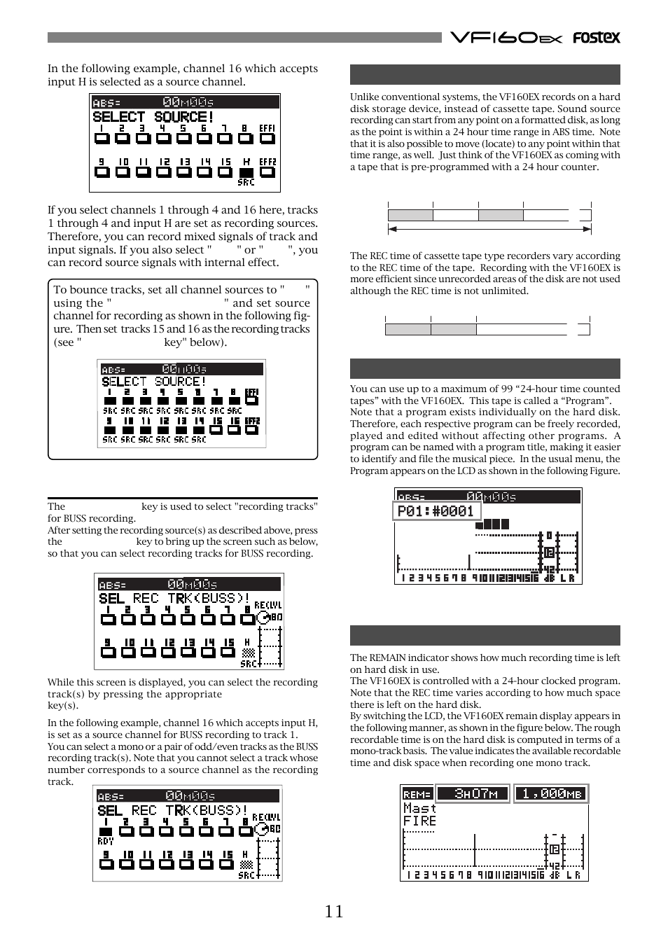 11 recording system, Program, Remain indicator | Fostex VF160EX User Manual | Page 11 / 158