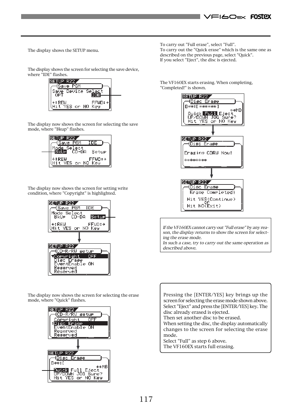 117 carrying out "full erasure | Fostex VF160EX User Manual | Page 117 / 158