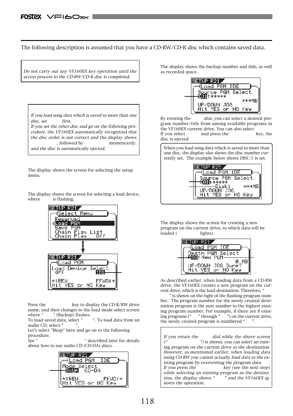 Loading backup data from a cd-r/rw drive | Fostex VF160EX User Manual | Page 118 / 158