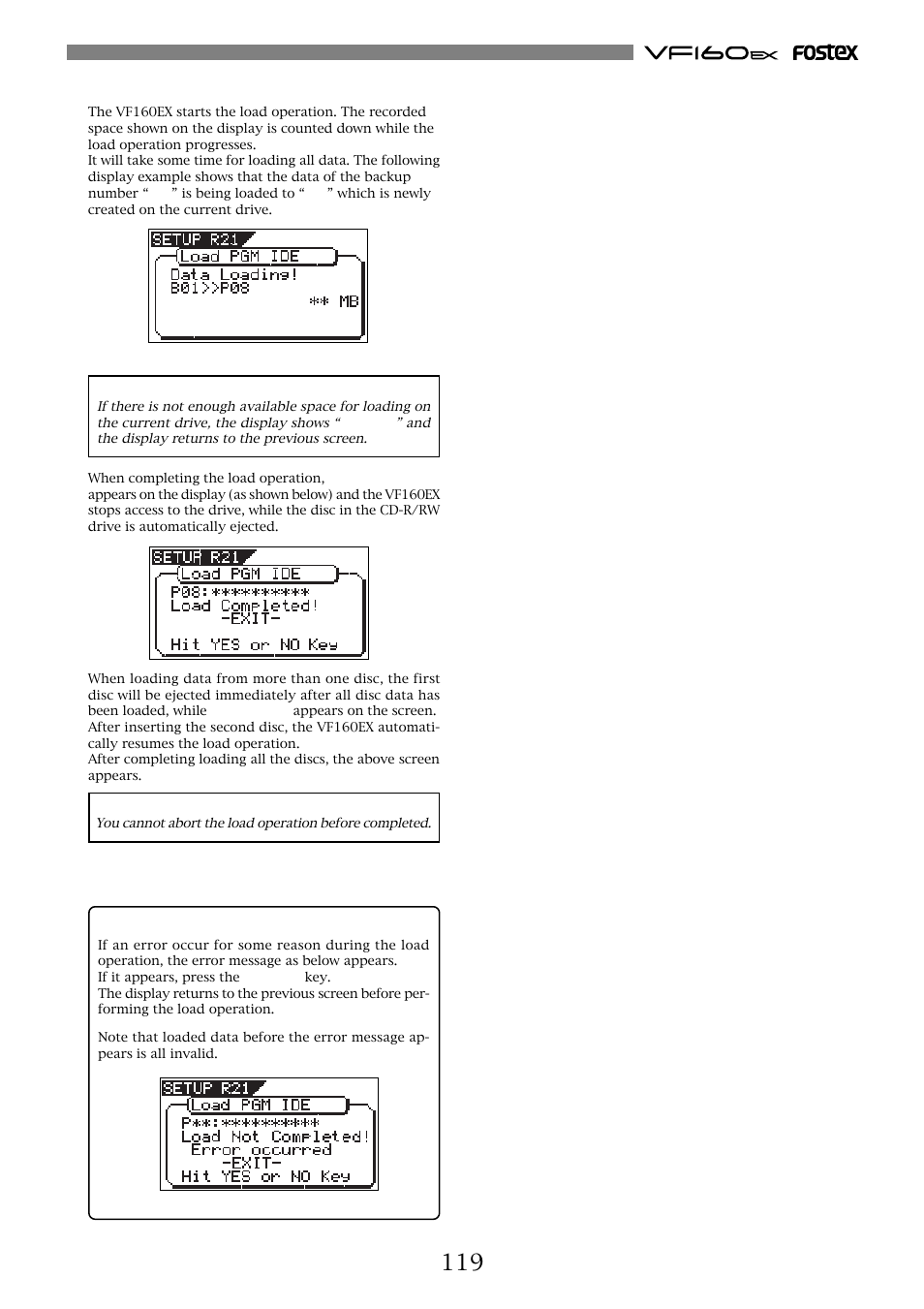 About load error | Fostex VF160EX User Manual | Page 119 / 158