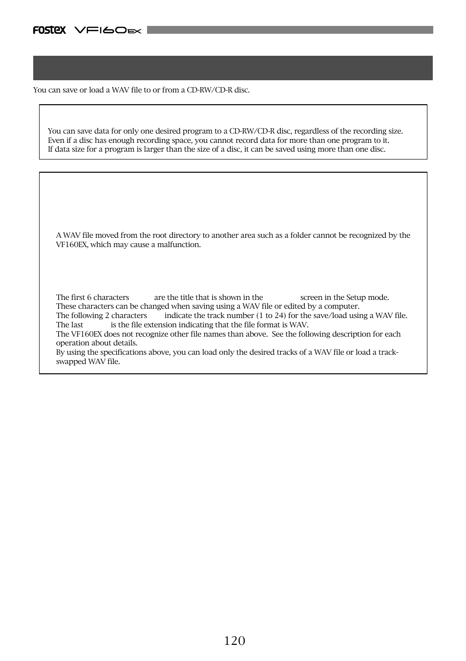 Save/load of wav files using a cd-rw/cd-r drive | Fostex VF160EX User Manual | Page 120 / 158