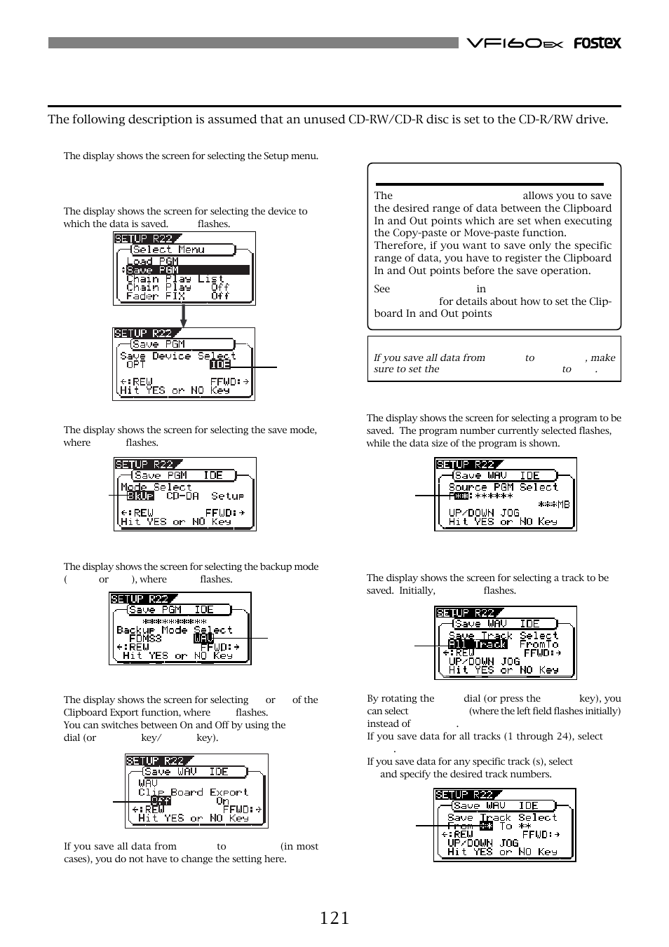 Saving a wav file, About the clipboard export function | Fostex VF160EX User Manual | Page 121 / 158