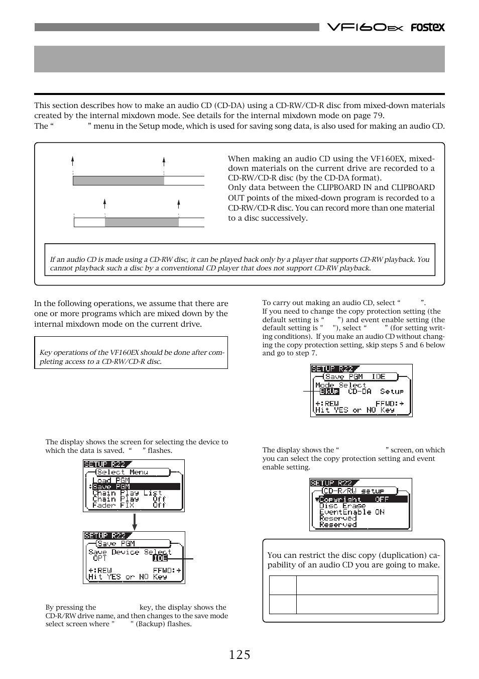 Save/load operation in the cd-da format, Making an audio cd | Fostex VF160EX User Manual | Page 125 / 158