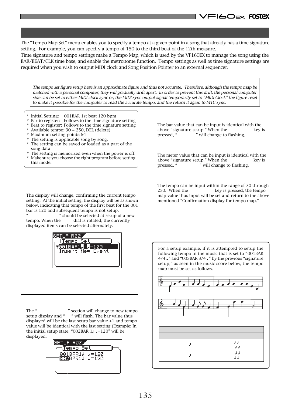 Setting a tempo [“tempo set, New registering of tempo | Fostex VF160EX User Manual | Page 135 / 158