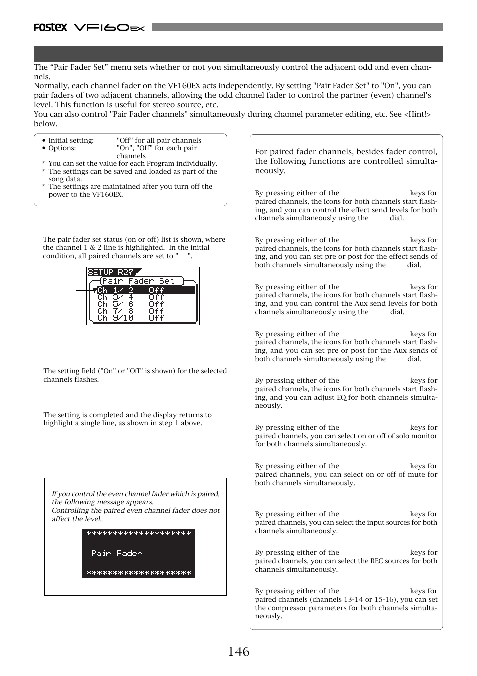 Pair fader setting [pair fader set | Fostex VF160EX User Manual | Page 146 / 158