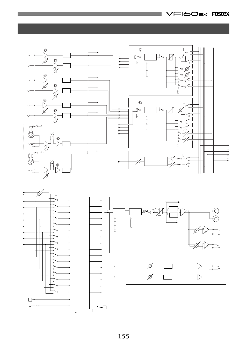 Block diagram, 16trk hdr, D/a aux 1/2 master d/a d/a | St master / mon, W/meter, 3band eq, Comp | Fostex VF160EX User Manual | Page 155 / 158