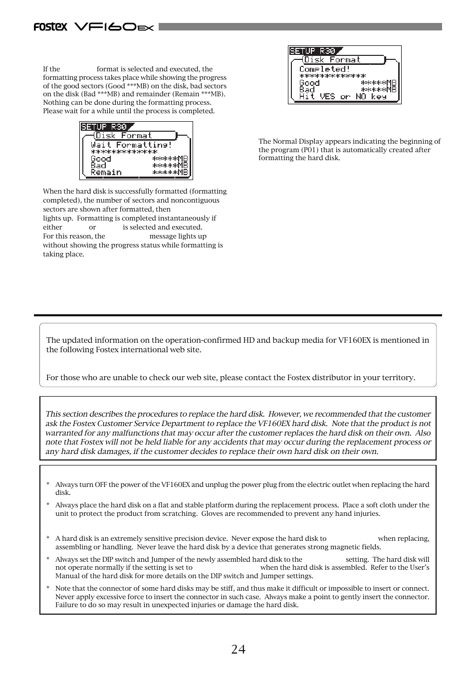 Replacing a hard disk | Fostex VF160EX User Manual | Page 24 / 158