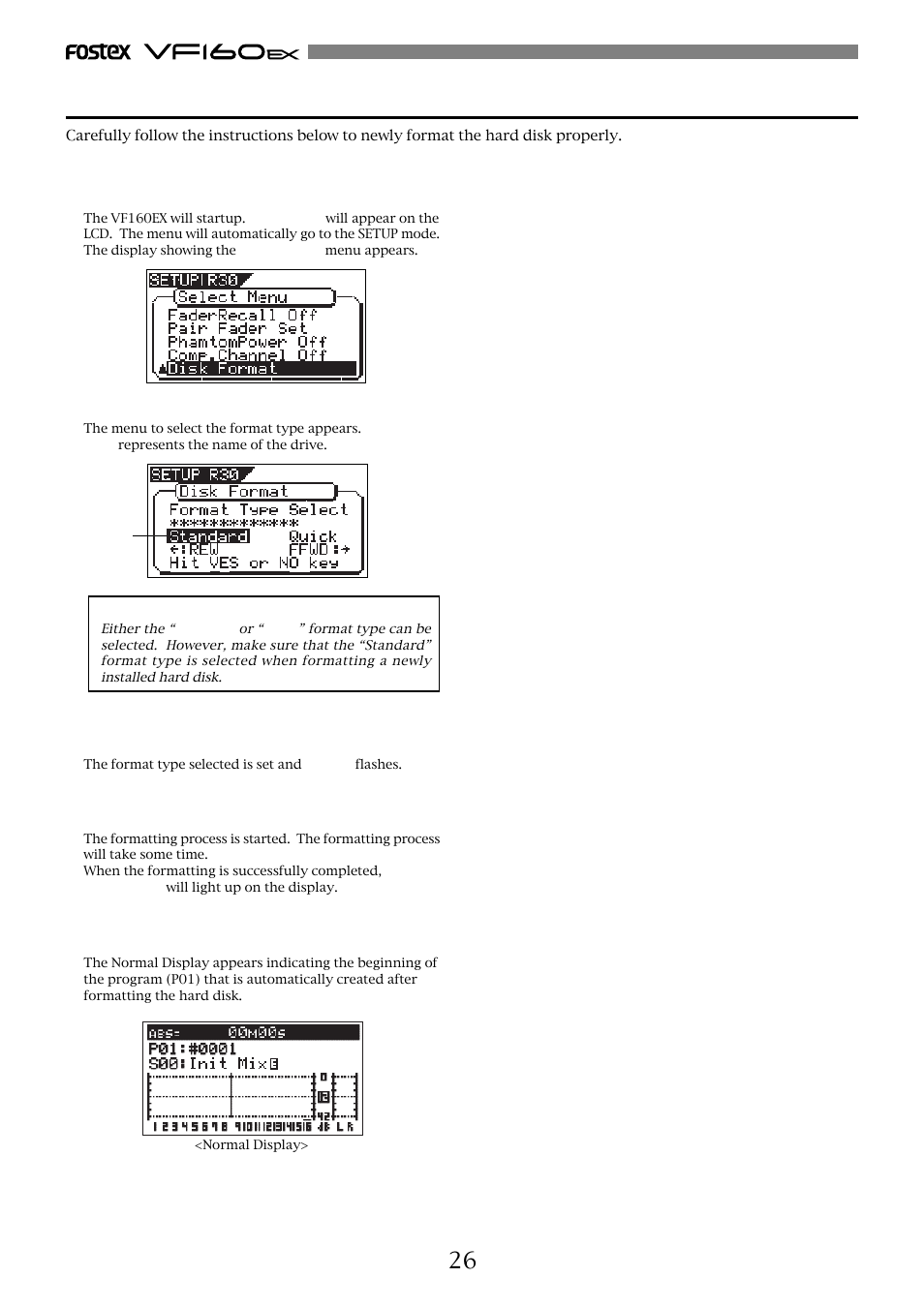 Formatting the new hard disk | Fostex VF160EX User Manual | Page 26 / 158