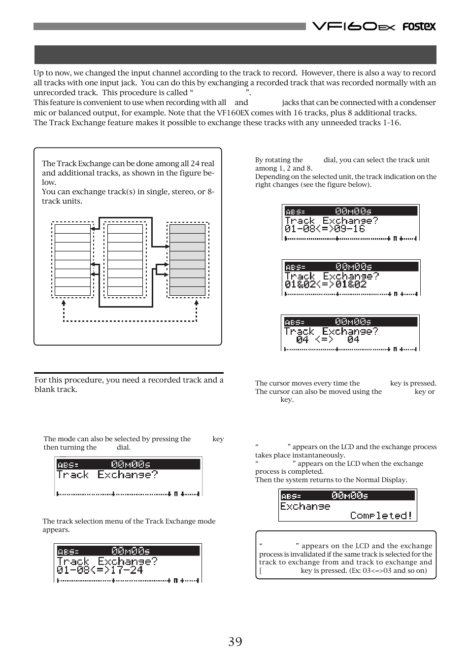 Track exchange, Instructions | Fostex VF160EX User Manual | Page 39 / 158