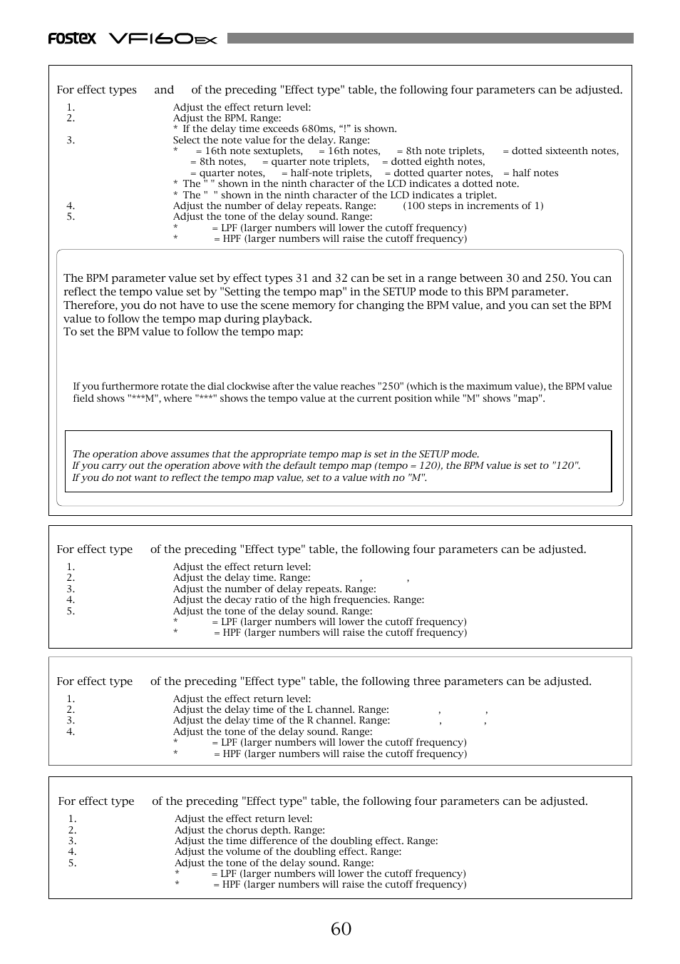 Chorus effect parameters (parameter type: chorus) | Fostex VF160EX User Manual | Page 60 / 158