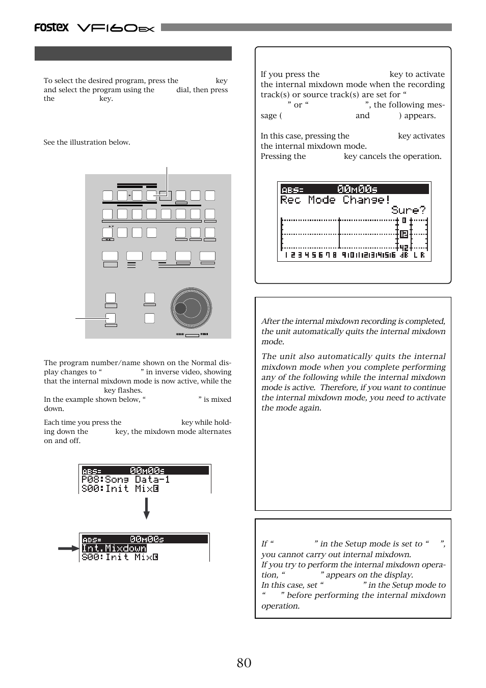 Hint, Select the program to be mixed down | Fostex VF160EX User Manual | Page 80 / 158