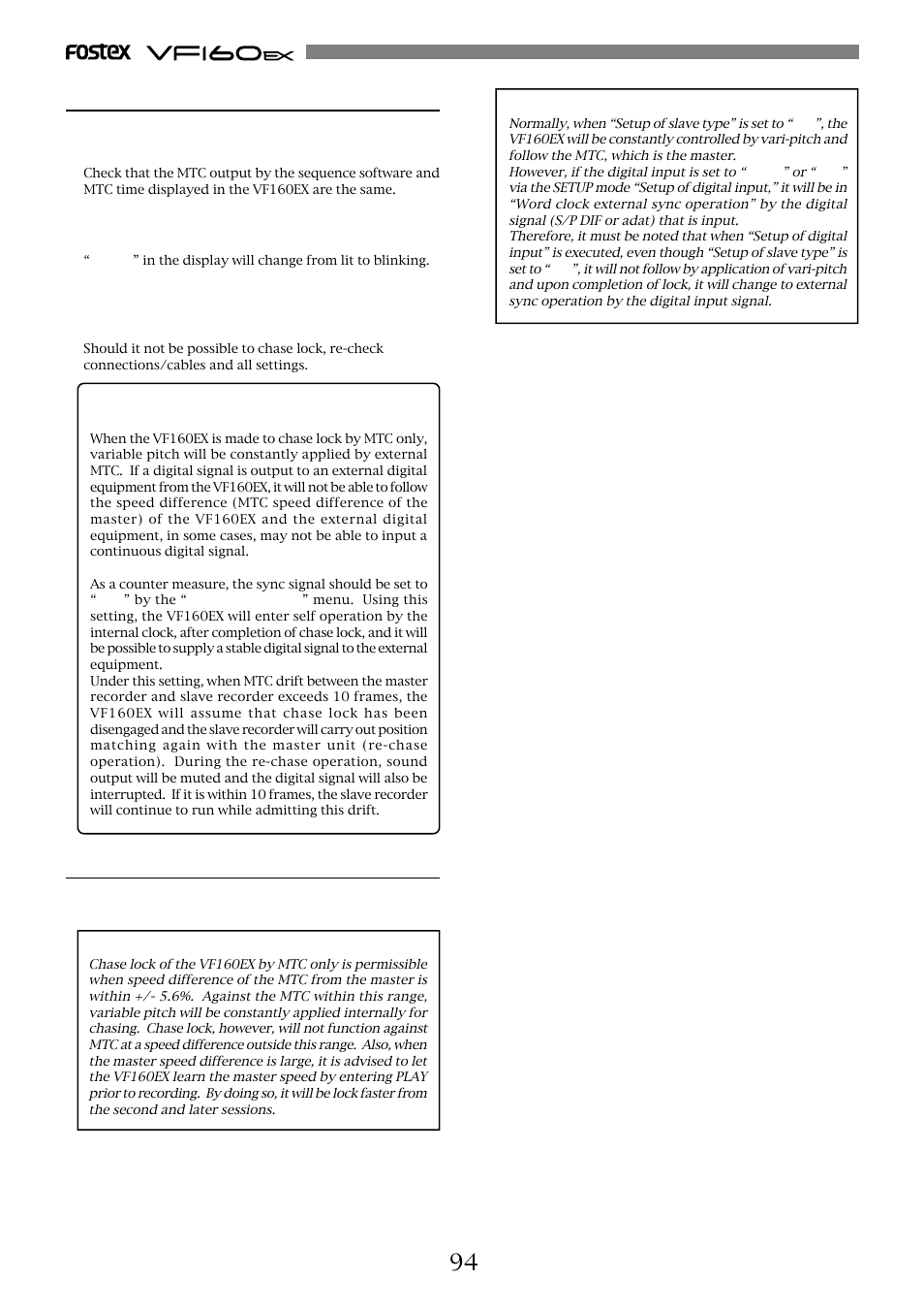 Confirming chase lock, Execution of recording | Fostex VF160EX User Manual | Page 94 / 158