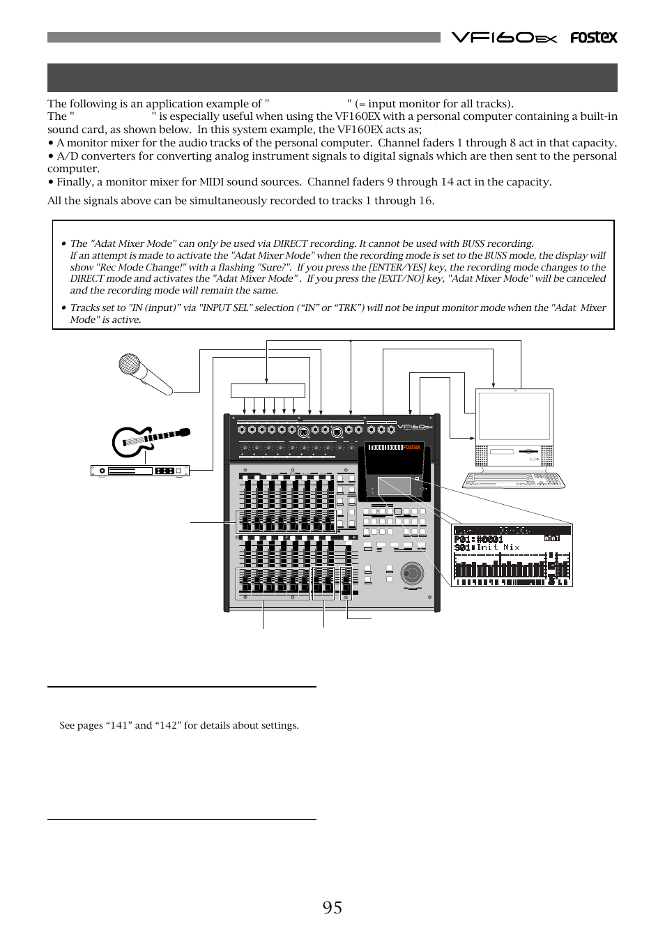 Application example of "adat mixer mode, Setup of the vf160ex, Connection to external equipment | Fostex VF160EX User Manual | Page 95 / 158