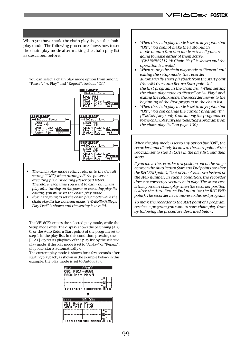 Setting the chain play mode | Fostex VF160EX User Manual | Page 99 / 158