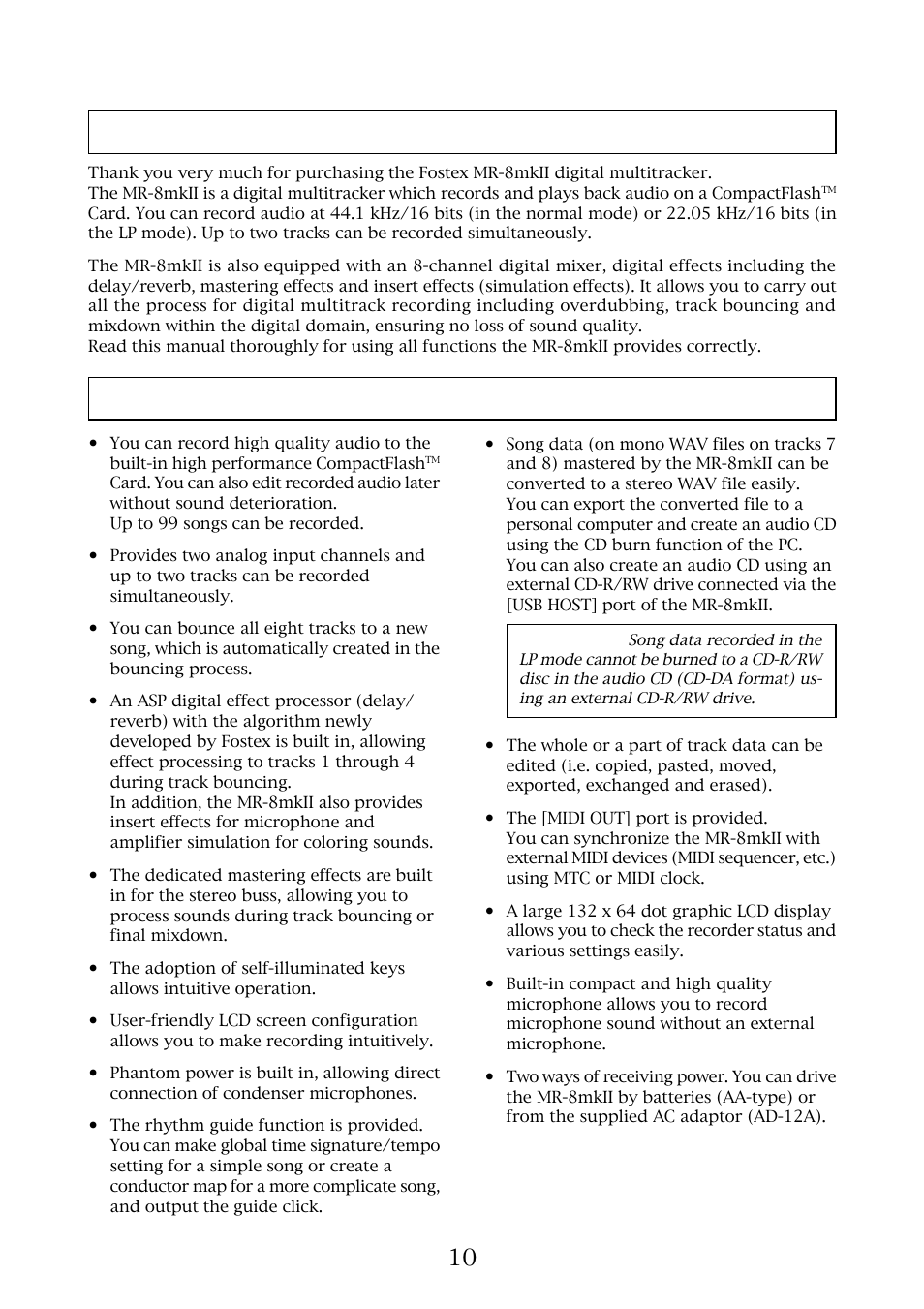 Introduction mr-8mkii main features | Fostex MR-8MKII User Manual | Page 10 / 154