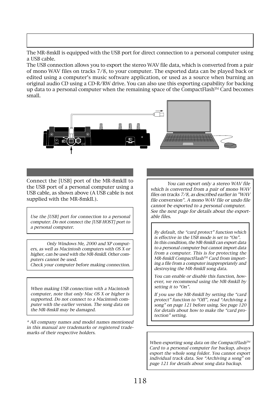 Exporting data to a personal computer, Connection to a personal computer, Card becomes small | Fostex MR-8MKII User Manual | Page 118 / 154