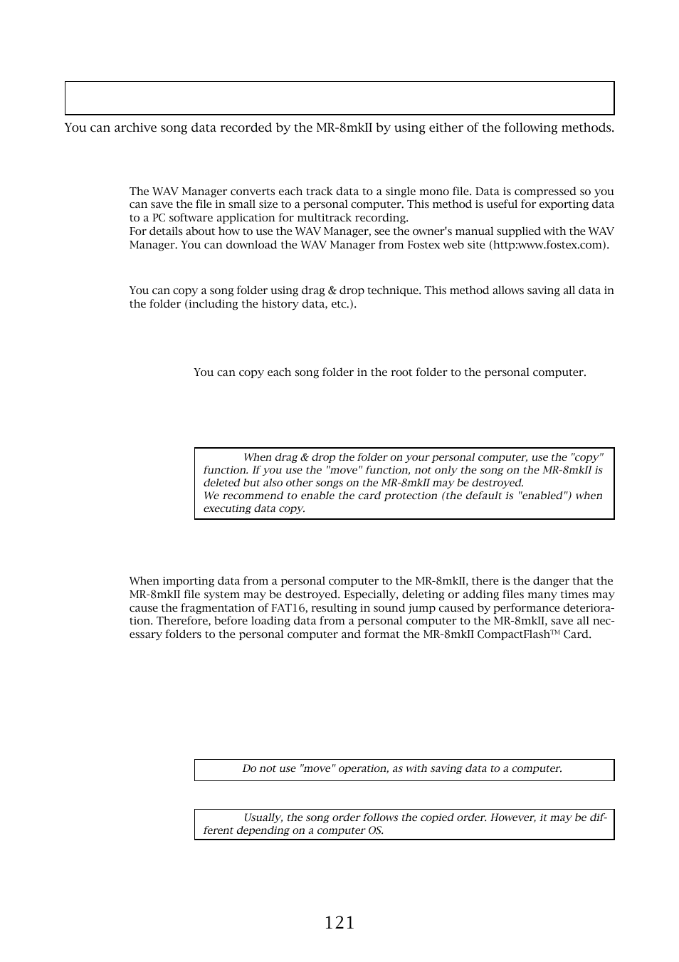 Archiving a song | Fostex MR-8MKII User Manual | Page 121 / 154