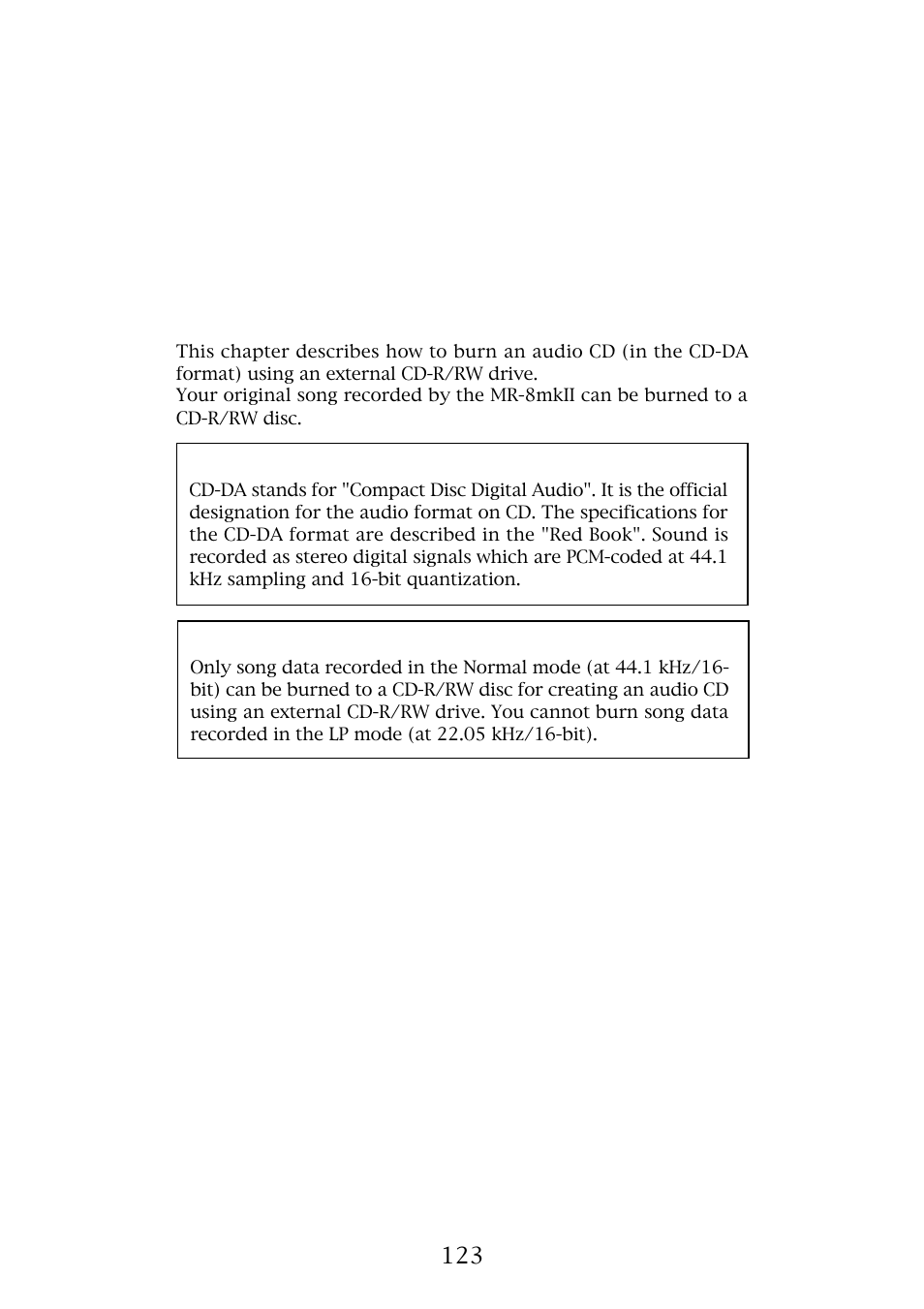 Burning an audio cd | Fostex MR-8MKII User Manual | Page 123 / 154