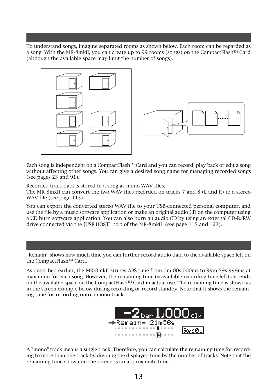 About song, Remain (recordable space left on the compactflash, Card) | Fostex MR-8MKII User Manual | Page 13 / 154
