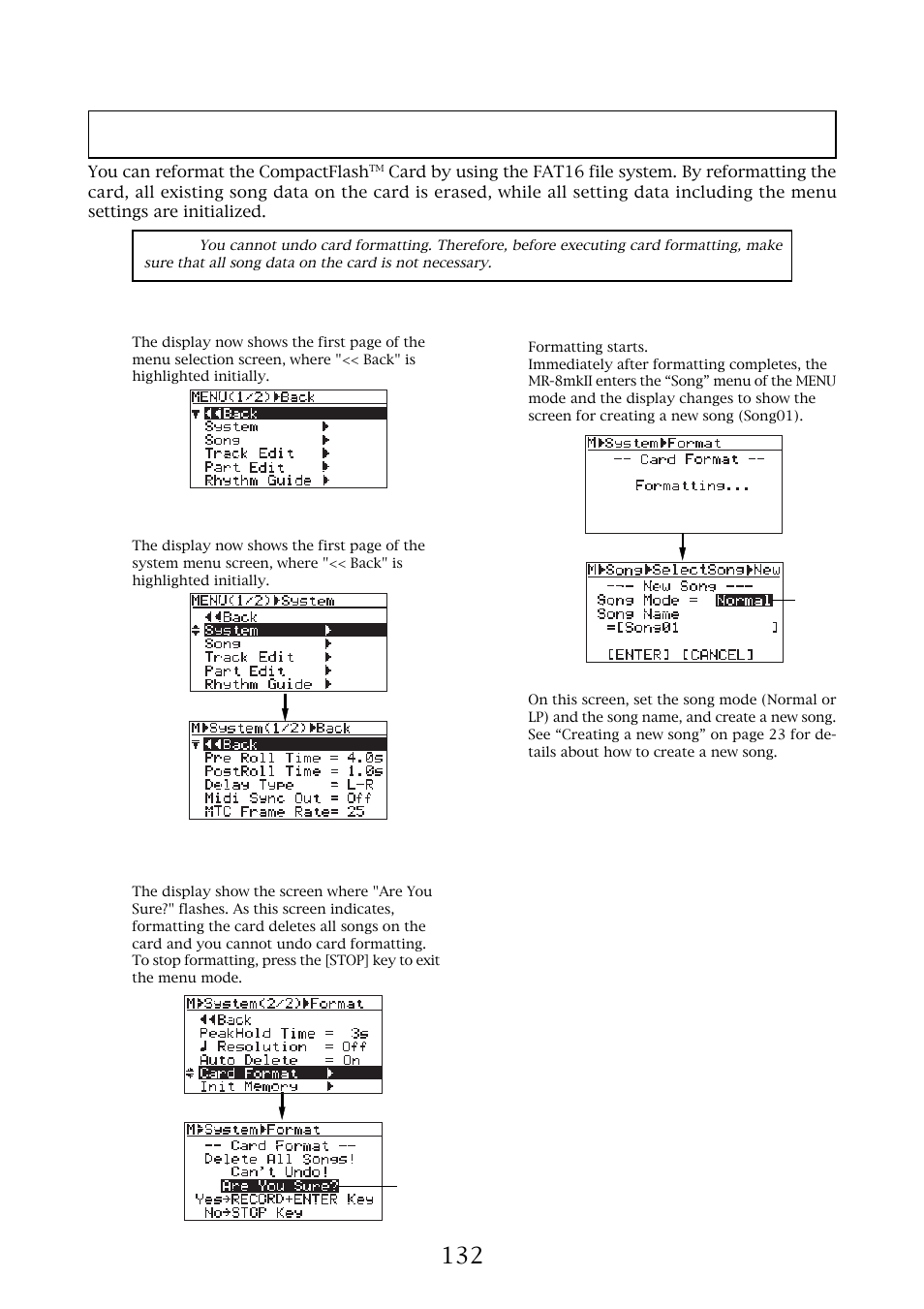 Compactflash, Card formatting | Fostex MR-8MKII User Manual | Page 132 / 154