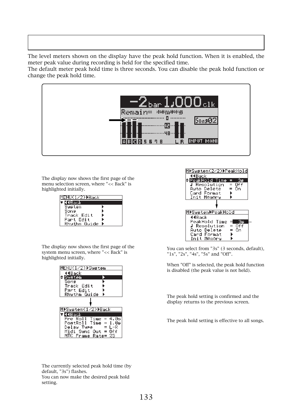Peak hold time setting | Fostex MR-8MKII User Manual | Page 133 / 154