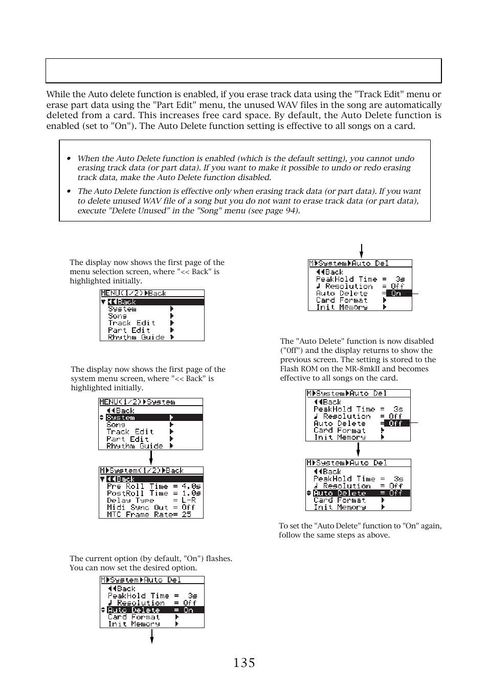 Auto delete function on/off | Fostex MR-8MKII User Manual | Page 135 / 154