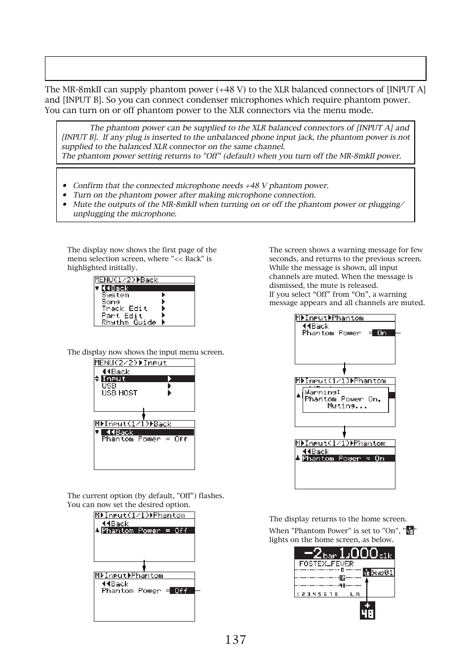 Phantom power on/off | Fostex MR-8MKII User Manual | Page 137 / 154