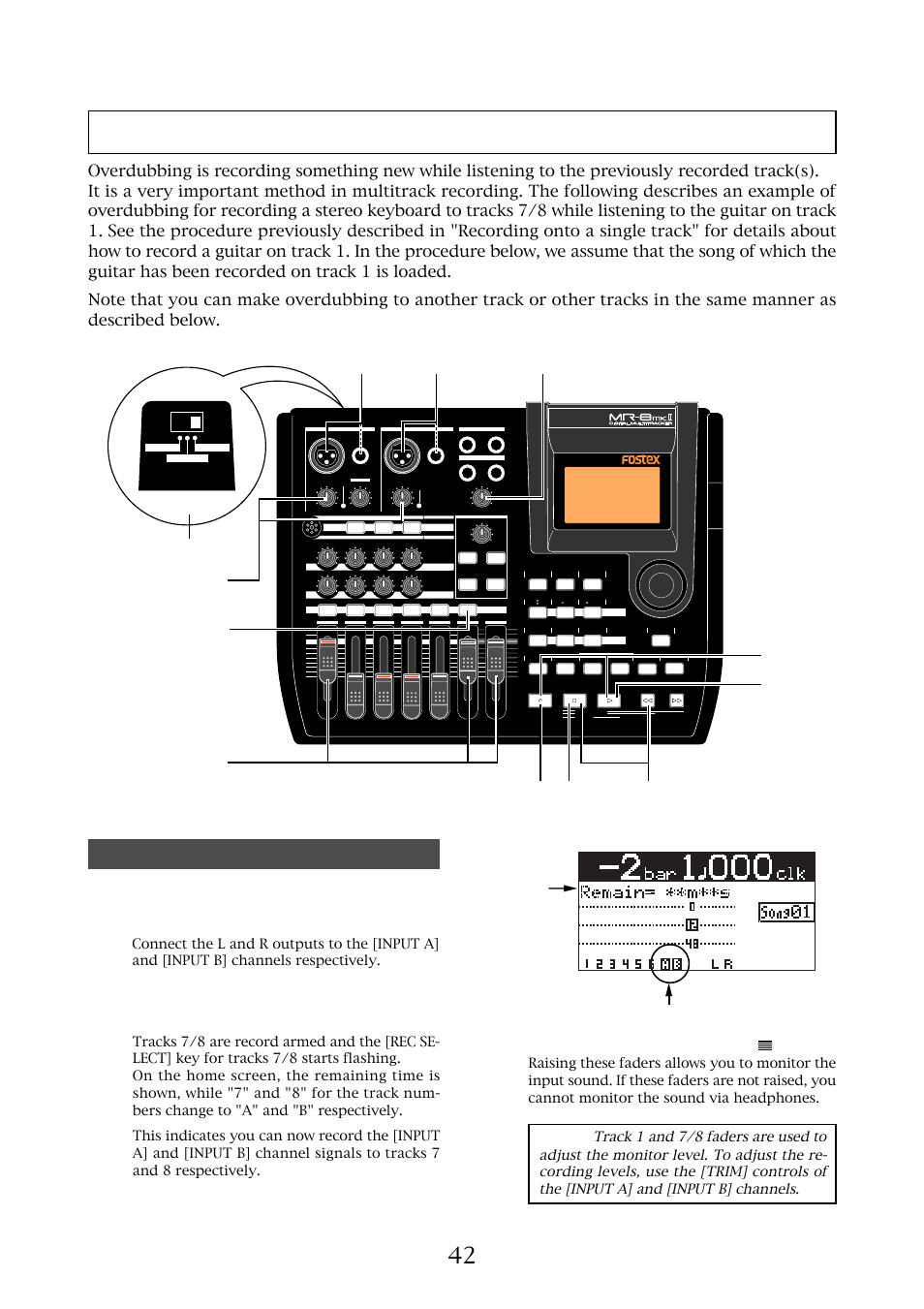 Overdubbing basics, Preparation for recording | Fostex MR-8MKII User Manual | Page 42 / 154