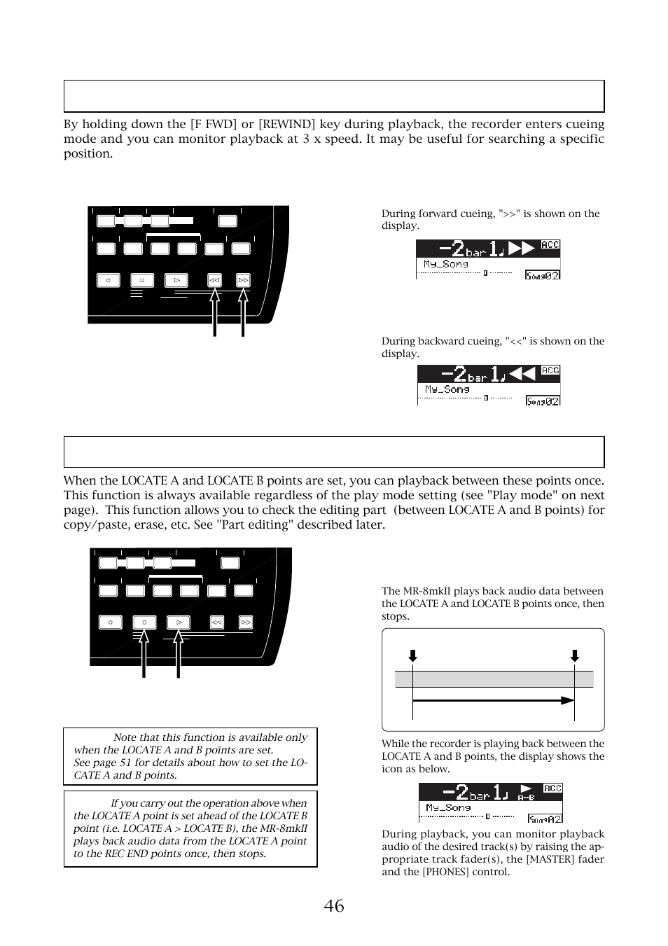 3 x cueing playback between locate a and b points | Fostex MR-8MKII User Manual | Page 46 / 154