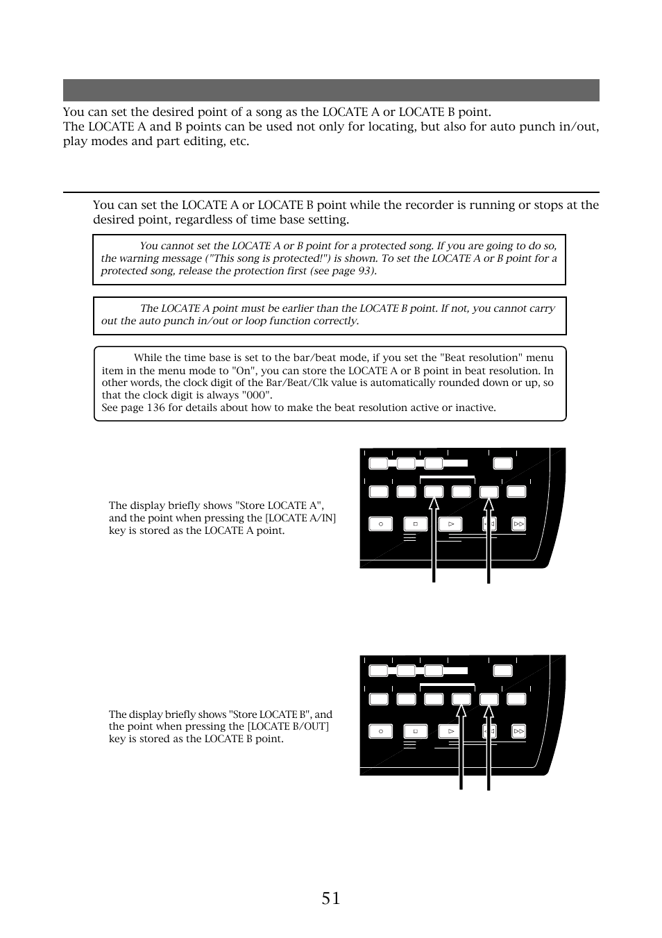 Locating to the locate a or locate b point, Setting the locate a or locate b point | Fostex MR-8MKII User Manual | Page 51 / 154