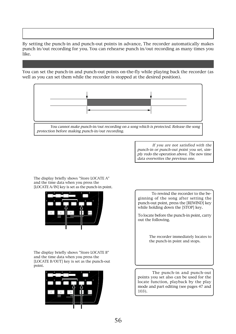 Auto punch in/out, Setting the punch-in and punch-out points, Mr-8mkii owner’s manual (punch in/out) | Fostex MR-8MKII User Manual | Page 56 / 154