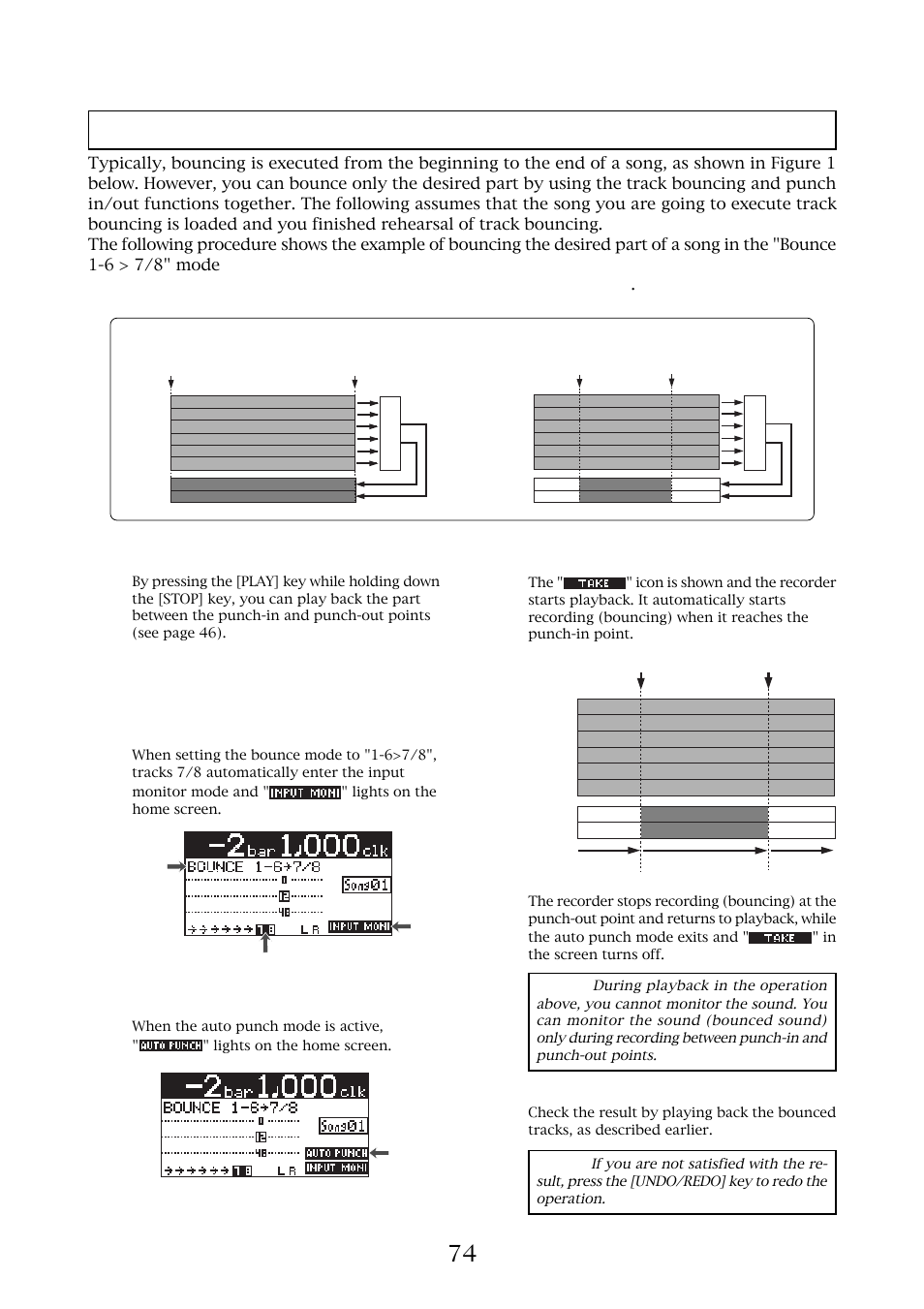 Bouncing the desired part of a song, Mr-8mkii owner’s manual (track bouncing) | Fostex MR-8MKII User Manual | Page 74 / 154
