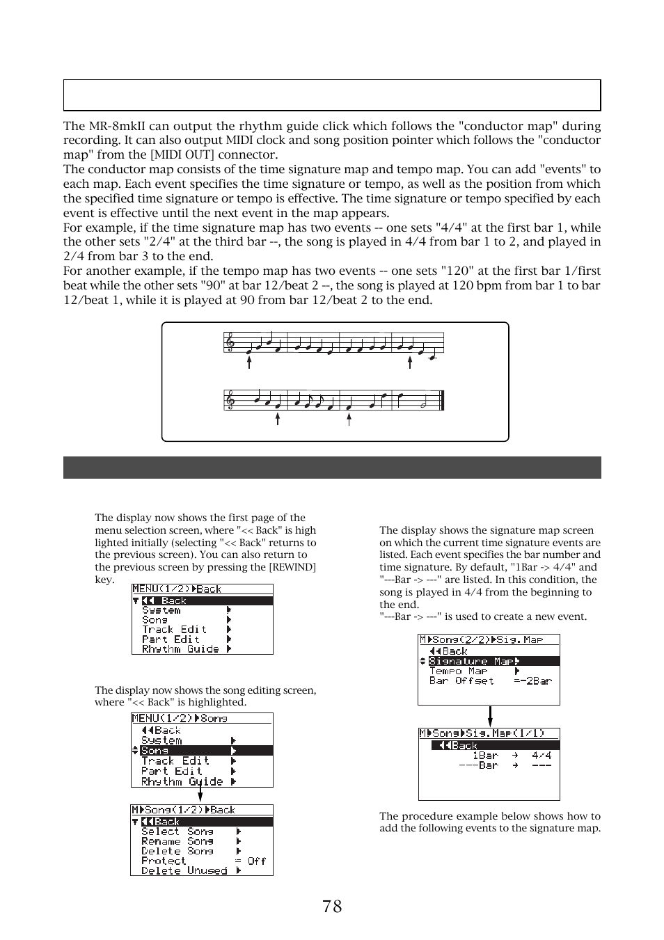 Creating the conductor map, Setting the signature map | Fostex MR-8MKII User Manual | Page 78 / 154