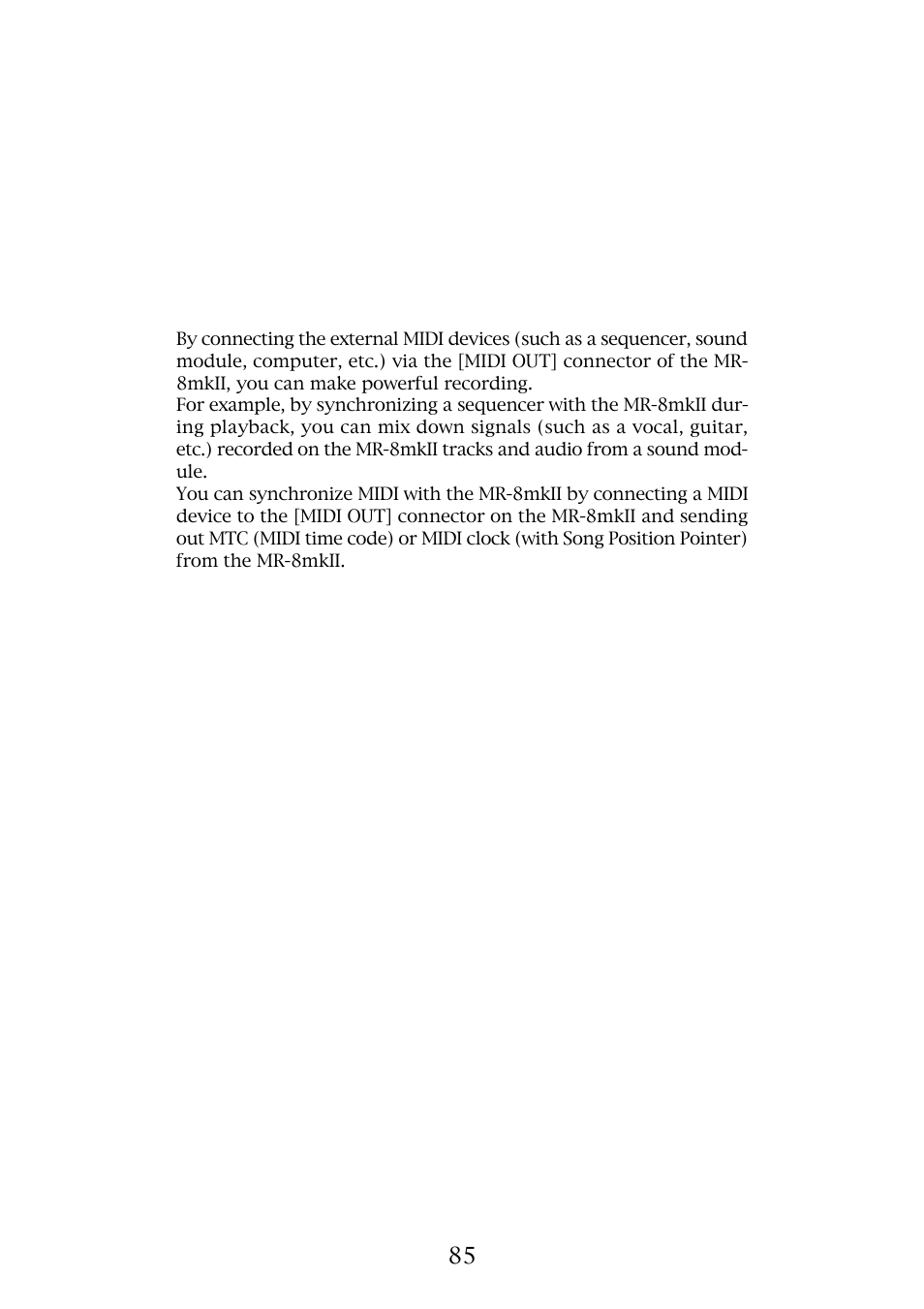 Midi synchronization | Fostex MR-8MKII User Manual | Page 85 / 154