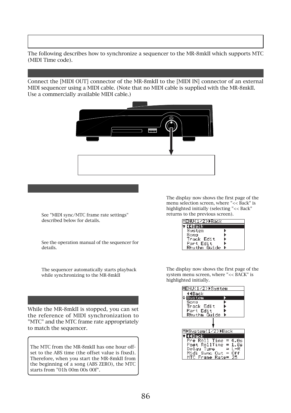 Synchronization using mtc, Connection | Fostex MR-8MKII User Manual | Page 86 / 154