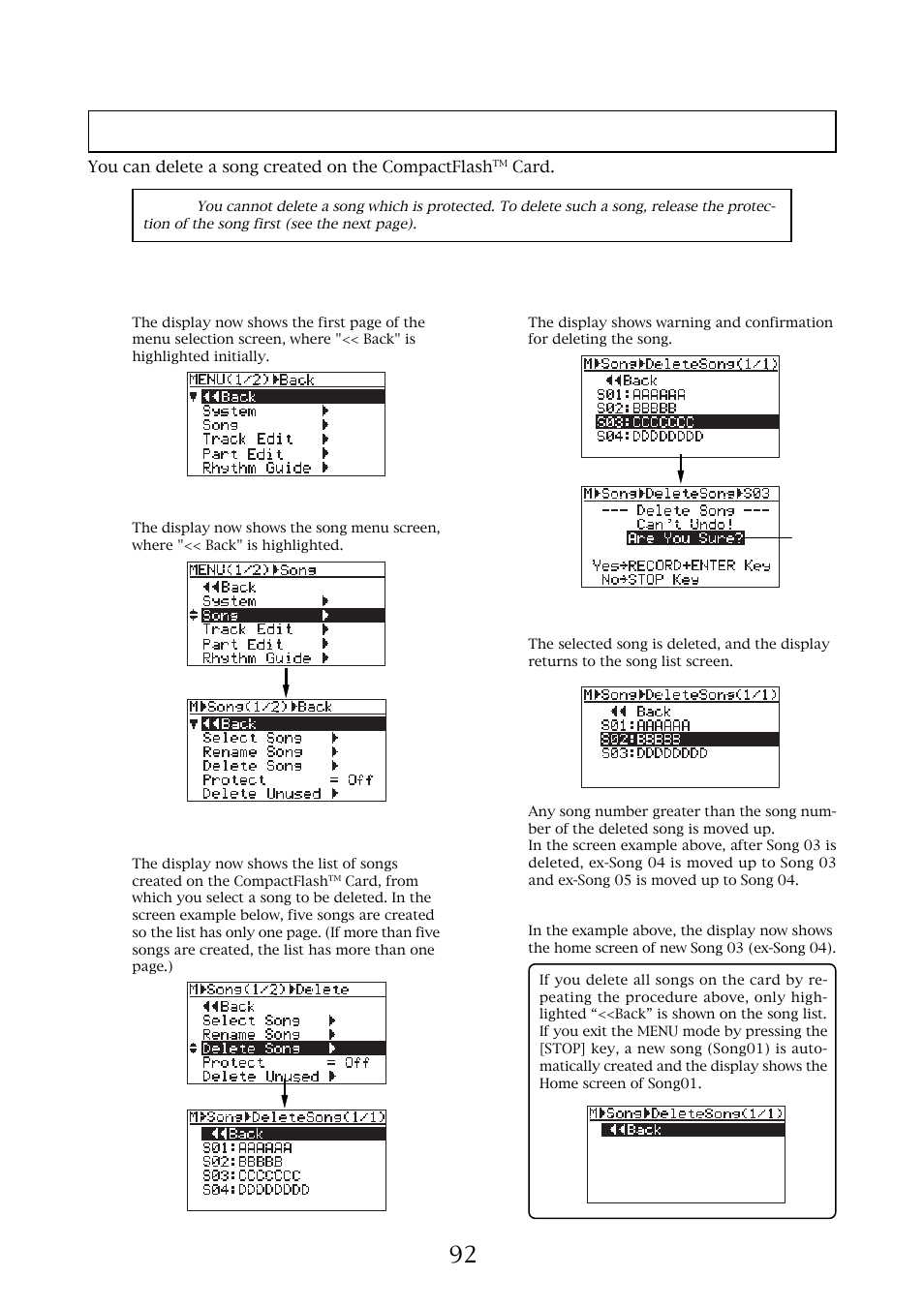 Deleting an unnecessary song | Fostex MR-8MKII User Manual | Page 92 / 154