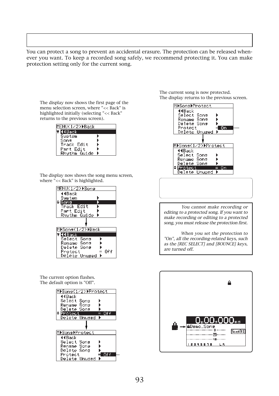 Protecting a song | Fostex MR-8MKII User Manual | Page 93 / 154