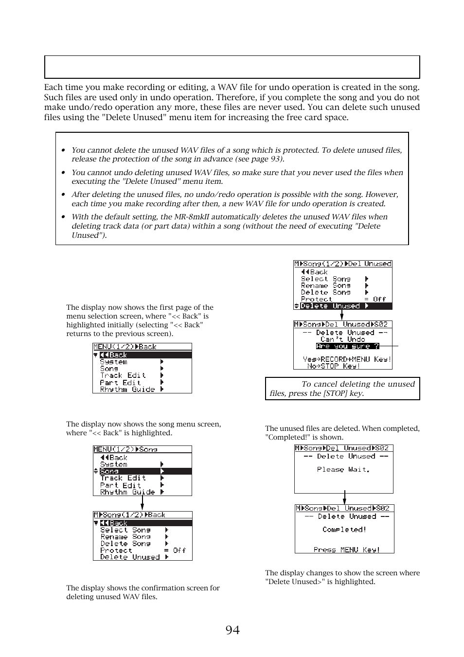 Deleting an unused wav file in a song | Fostex MR-8MKII User Manual | Page 94 / 154
