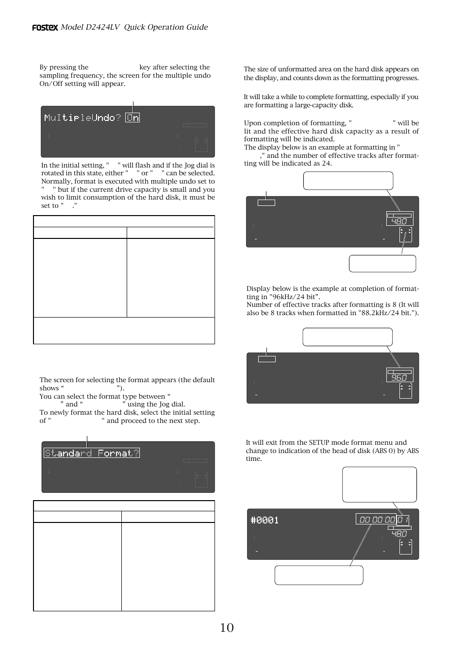 Model d2424lv quick operation guide, Format type, Flashing | It is indicated as formatted in 48khz/ 24 bit | Fostex D2424LV User Manual | Page 10 / 28