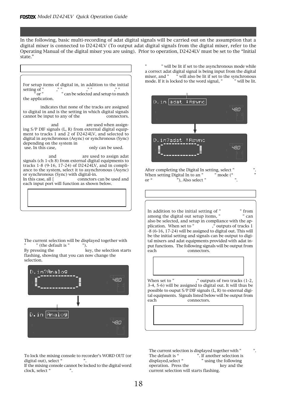 Basic digital recording, Selecting digital in, Selecting digital out | About digital out selection, About digital in selection | Fostex D2424LV User Manual | Page 18 / 28